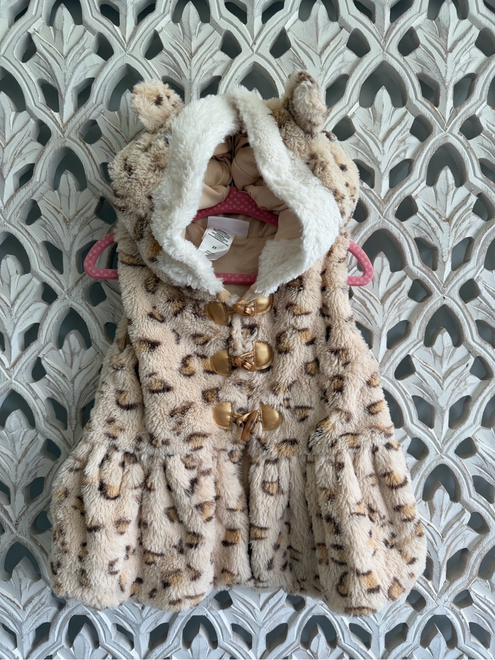 Little Lass Faux Fur Hooded Vest, 2T